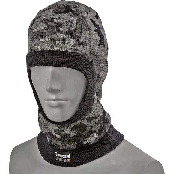 New! Timberland Knit Balaclava! Black & Gray Camo Use as Face Warmer, Mask, Hat - Picture 2 of 2